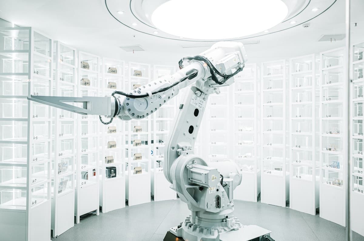 Robotic arms operating on an automated production line